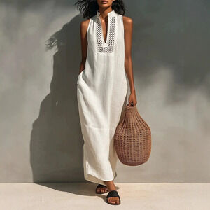 H&M White Sleeveless Cutout Long Loose Dress Summer Vacation